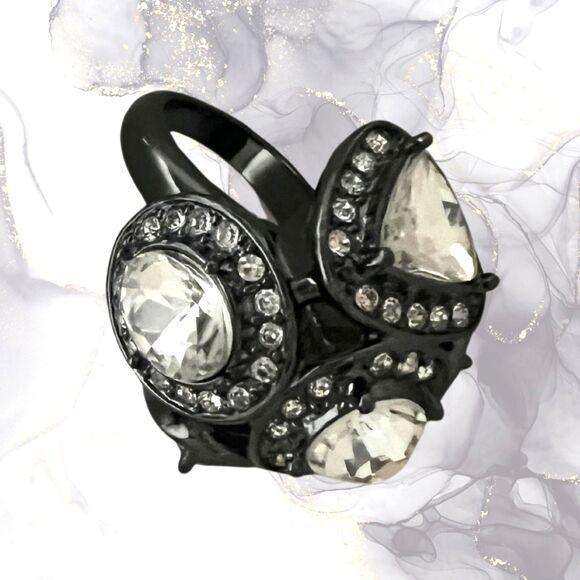 Large Statement Black/Clear Rhinestones "Shadows and Light Ring" by Mark | NIB - Picture 3 of 4